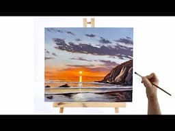 Sunset Beach Oil Painting Tutorial for Beginners - intermediate | Step-by-Step Painting Guide