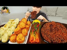 ASMR MUKBANG 직접 만든 양념 치킨먹방! 튀김만두 짜파게티 레시피 & 먹방 FRIED CHICKEN AND BLACK BEAN NOODLES EATING SOUND!