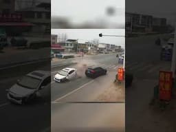 The car stopped on the road after losing control