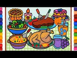 Dinner Meal Jelly Drawing and Painting for Kids | Food Coloring, Grilled Turkey, Steak