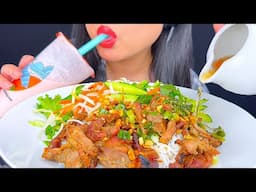 ASMR COLD NOODLE SALAD, GRILLED PORK, VEGGIES & STRAWBERRY SMOOTHIE | MUKBANG | ASMR PHAN