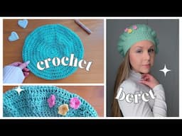 Crochet Pastel Flower Beret Easy Tutorial For Beginners | How To Crochet French Beret & Free Pattern