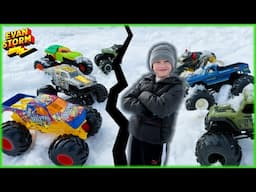 Snow Day!!  BigFoot Hiding Monster Trucks In The Snow