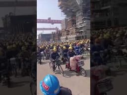 workers in a shipyard in Jiangsu China, finishing their shifts.🤯 subscribe