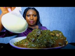 Asmr mukbang delicious Calabar afang soup with fufu