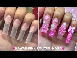 KAWAII PINK POLYGEL NAILS💕 CHARM NAIL DESIGN & ZEBRA PRINT NAIL ART | Live Stream