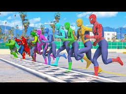 AVENGER TEAM VS SPIDER MAN COLOR in Running Challenge Funny  - GTA V Mods #1115