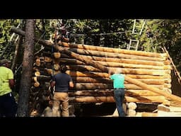 Last Wall Logs Are Lifted-#292Martin's Old Off Grid Log Cabin