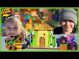 Toy Monster Trucks VS Minecraft Gingerbread House