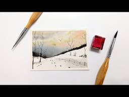 Beautiful winter walk WATERCOLOR Beginner painting tutorial » How to paint a winter landscape EASY