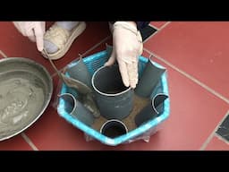 Idea of ​​casting cement pots from plastic baskets and scraps of fabric