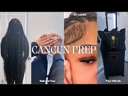 CANCUN PREP: boohoo knotless braids + nails & pedi + DIY lashes + pack with me