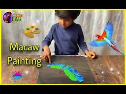 Macaw Acrylic painting : Acrylic Painting Tutorial | Macaw painting Canvas | Finger painting