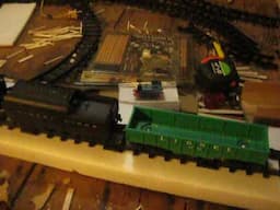 Post War Lionel Train  - Propped on Homemade Test Track