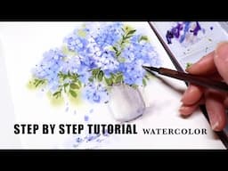 Paint A Cup Of Little Blue Flowers In Watercolor - Step By Step Tutorial