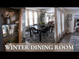 WINTER DINING ROOM DECORATING 2025/SIMPLE HUTCH STYLING WITH NEUTRAL HOME DECOR/COZY WINTER DECOR