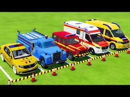 TRANSPORTING POLICE CARS, FIRE DEPARTMENT, AMBULANCE VEHICLES WITH TRUCKS ! Farming Simulator 22