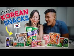 Half-Koreans Try Classic KOREAN SNACKS from Childhood!