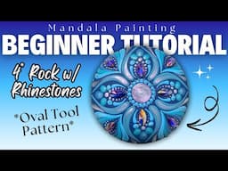 Easy Beginner-Friendly 4" Mandala Painting | Blue Hues, Rhinestones, and Oval Tools