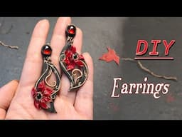 Polymer Clay Jewelry Flower Earrings tutorial,How to Making Art Nouveau Jewelry ,Red Lilium