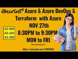 (తెలుగులో ) Real-Time Azure Daily Batch NOV 27th 8:30PM-9:30PM Azure DevOps & Terraform With Azure