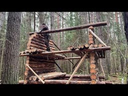 Building A Log Mini A-frame! Building A Warm And Cozy Shelter