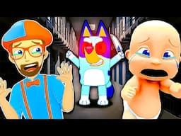 Baby and Blippi Escape BIG Bluey Prison!