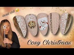 ☃️ Snowman Christmas Nail Art | Cable Knit Sweater Nails | Gold Glitter Bauble | Easy Xmas Snowflake