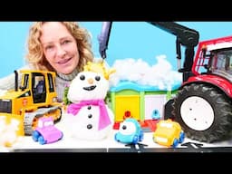 Nicole und die kleinen Autos bauen einen Schneemann - Der Schneepflug rettet die kleinen Autos