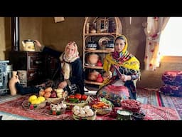 Stormy Day in the Village | Cooking Tas Kebab & Baking Bread in a Wood-Fired Stove