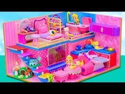 How To Make Beautiful Pink House with Princess Bedroom, Makeup Set Cardboard | DIY Miniature House