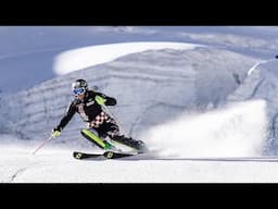 Slalom turns with Leona on Saas Fee glacier