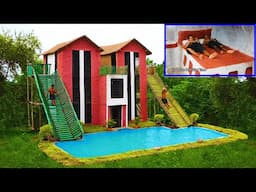 How To Build Big Mud House, bamboo Water Slide, Palm Branches Water Slide, Room And Swimming Pool