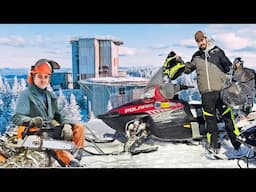 Snowmobile Camping at an Abandoned Military Base (Cutting Trail w/ Chainsaw)