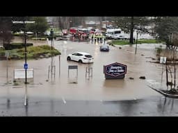 Entrance to Santa Rosa hospital, hotel flooded during atmospheric river storm