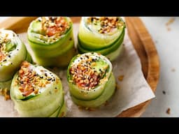 Low-Carb Smoked Salmon Cucumber Rolls [Naruto Sushi Rolls]