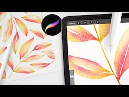 how to paint two-tone watercolor leaves in Procreate. Simple procreate tutorial for beginners