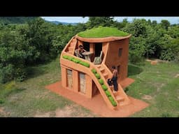 How to build amazing mud house growing rice​ on the house, Survival shelter, Forest cabin