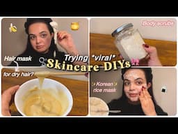 Trying *VIRAL* Beauty DIYs! 🍯💗 Korean Rice Mask🫧 Body Scrubs🍧 Hair mask for dry, rough hair?🍌