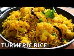 ONE POT TURMERIC RICE WITH CAULIFLOWER & GREEN PEAS | VEG TEHRI