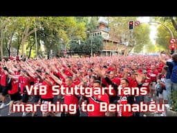 VfB Stuttgart fans marching to Bernabéu