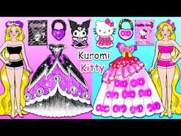 Pink HELLO KITTY vs Purple KUROMI Dress Up  - Barbie's New Home Handmade - DIY Arts & Paper Crafts