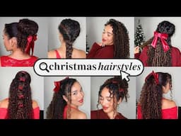 6 EASY & CUTE Christmas Hairstyles for Curly Hair 🎄 #curlyhairstyles