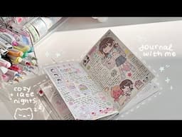 cozy late night journal with me 😴💗 real time journaling & lots of korean stickers