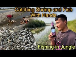 Fishing in Jungle 🐟|| Catching Shrimp and Fish With Bare Hands || Cooking and Eating🤤