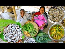 বাগানের টাটকা ফুলকপি ওলকপি সরষে ধনেপাতা বাটা সঙ্গে সিম দিয়ে নদীর চেলা মাছের ঝোল | River fish curry