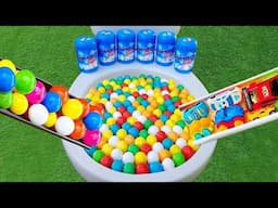 Marble Run Race ASMR - Toy Cars, Toy Balls, Coca, Fanta, Sprite vs Mentos In Tolet