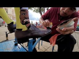 20 Yrs Experience! STREET SHOE SHINE in PARK w/ BIRDS SINGING by "Salvador" San Cristobal, Mexico 🇲🇽