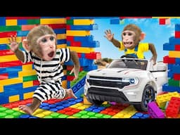 KiKi Monkey drive LEGO Car to try Car Test and escape LEGO Prison Maze and Police | KUDO ANIMAL KIKI