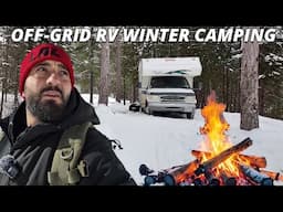 WINTER CAMPING ON A FROZEN Off-Grid LAKE in MY RV MOTORHOME!